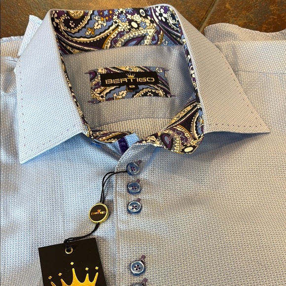 Men's Bertigo Light Blue Dress Shirt 8(4xl) Brand New - Picture 8 of 10